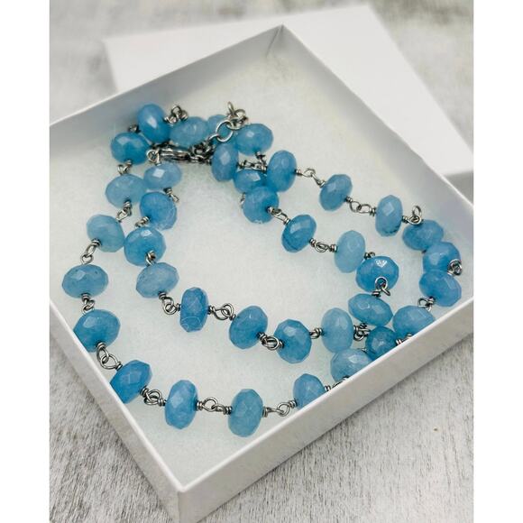 Sara Blaine Willow House Blue Jadeite Jade Sterling Single Strand Necklace - Picture 10 of 10